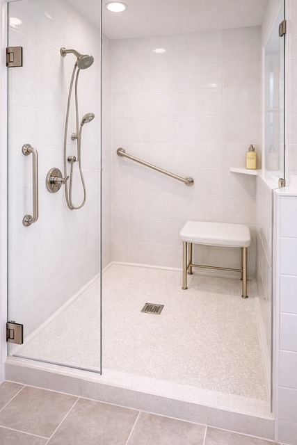 Clear Anti slip Coating Applied to a Tile Shower Floor to Improve Traction